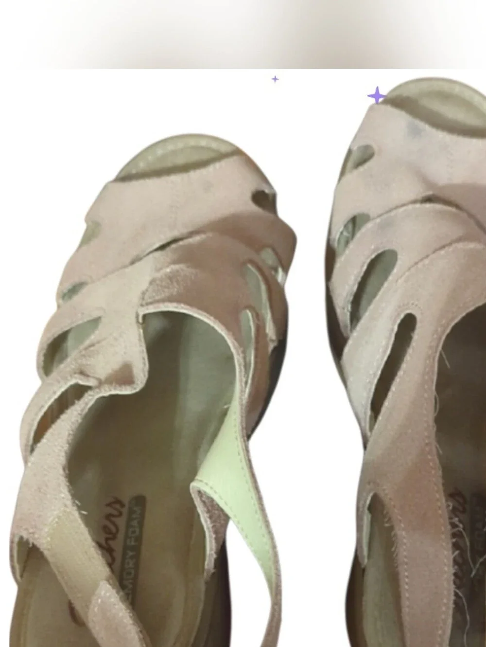 Skechers Suede Beige Strappy Sandals. Super comfortable. Velcro Closure.